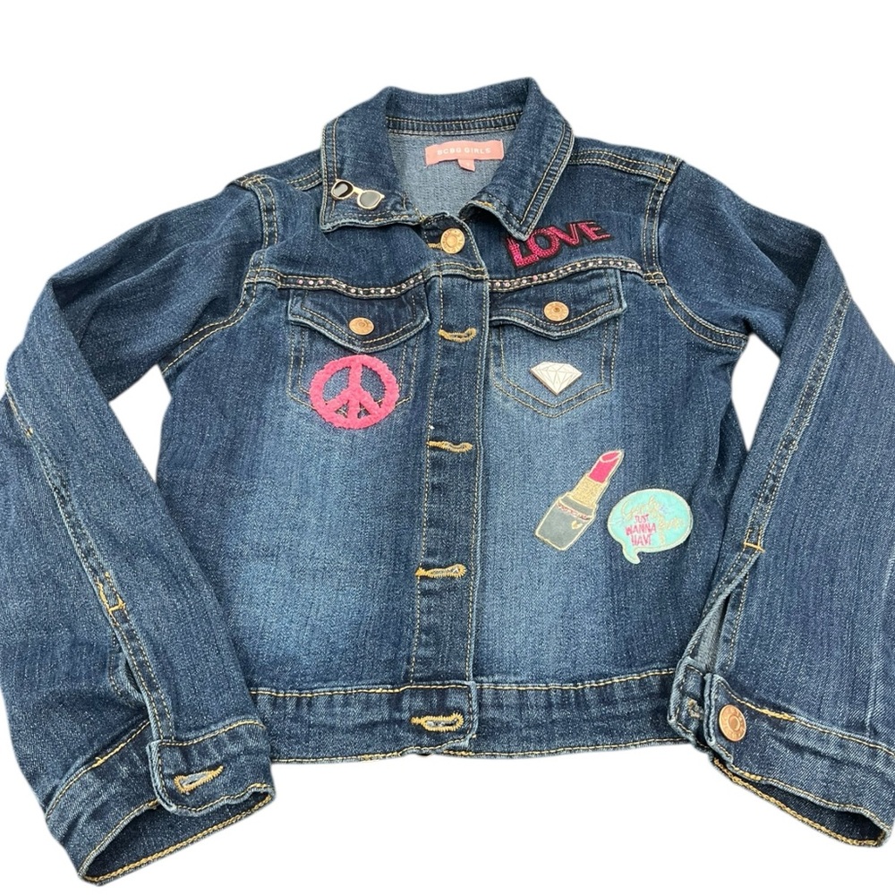 BCBG Girls Jeans Jacket Blue Size 7, Embellished, Sparkle, OOAK, Read
